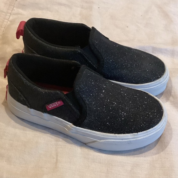 VANS KIDS CLASSIC MISSY BLACK GLITTER SLIP ON SHOES SZ. 11 - Picture 6 of 15